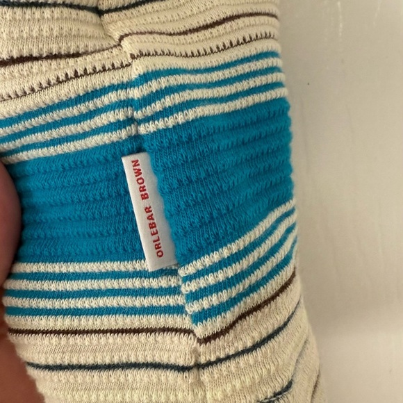 Orlebar Brown Polo Shirt Men’s Blue Cream Striped Size Large - Picture 2 of 5